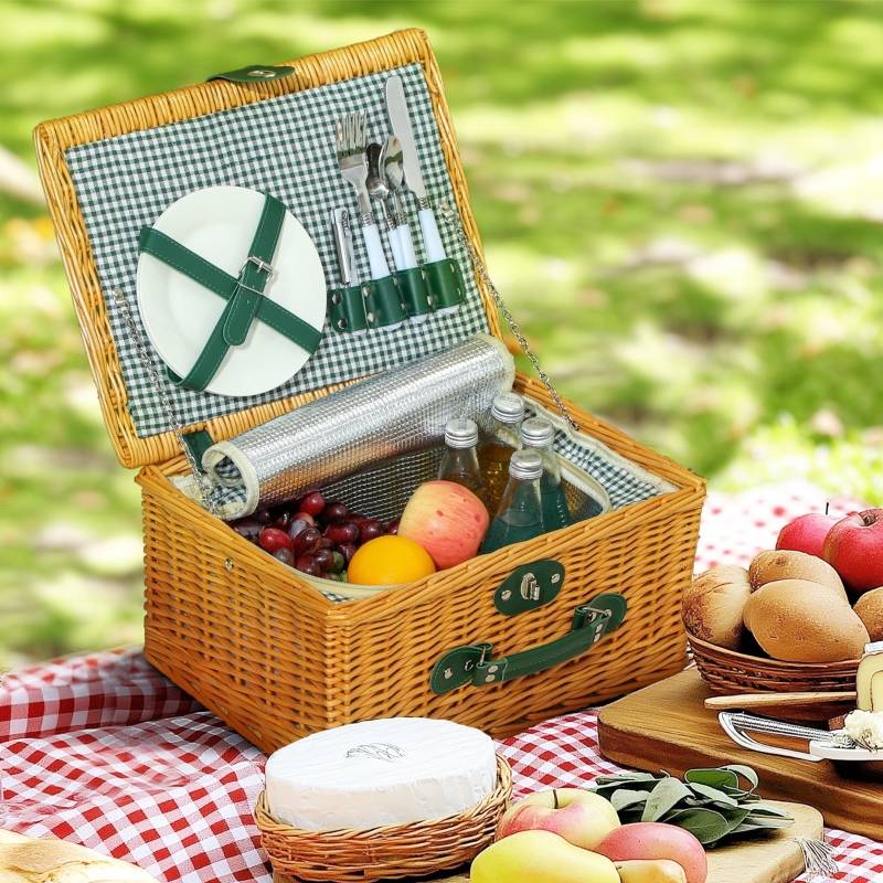 Panier Pique-nique Osier Isotherme 2 Personnes Vaisselle Incluse 40cm Marron - ComfortXL Outdoor Living - Image 1