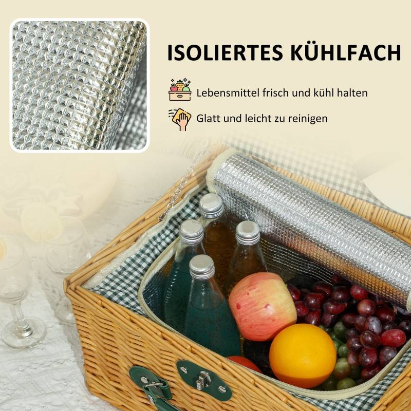 Panier Pique-nique Osier Isotherme 2 Personnes Vaisselle Incluse 40cm Marron - ComfortXL Outdoor Living - Image 5