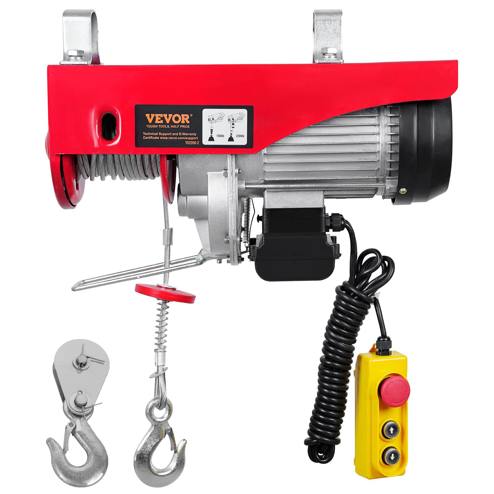 VEVOR Treuil à câble électrique 1000 kg, palan télécommande filaire 4m 1600W, 10 m/min, ht. 12m. - Image 1
