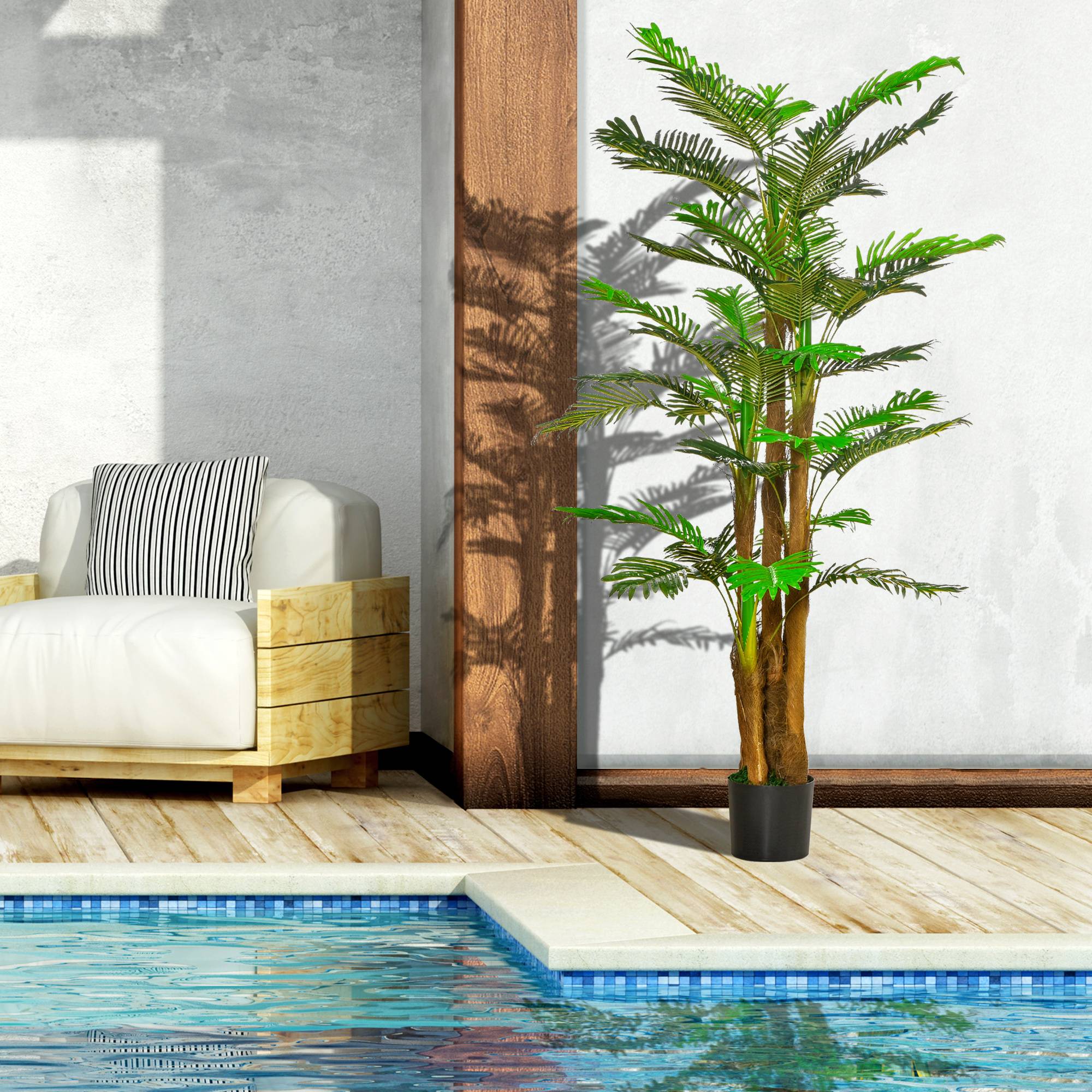 Palmier artificiel intérieur PE décoration exotique pot inclus 185cm vert - ComfortXL Outdoor Living - Image 6