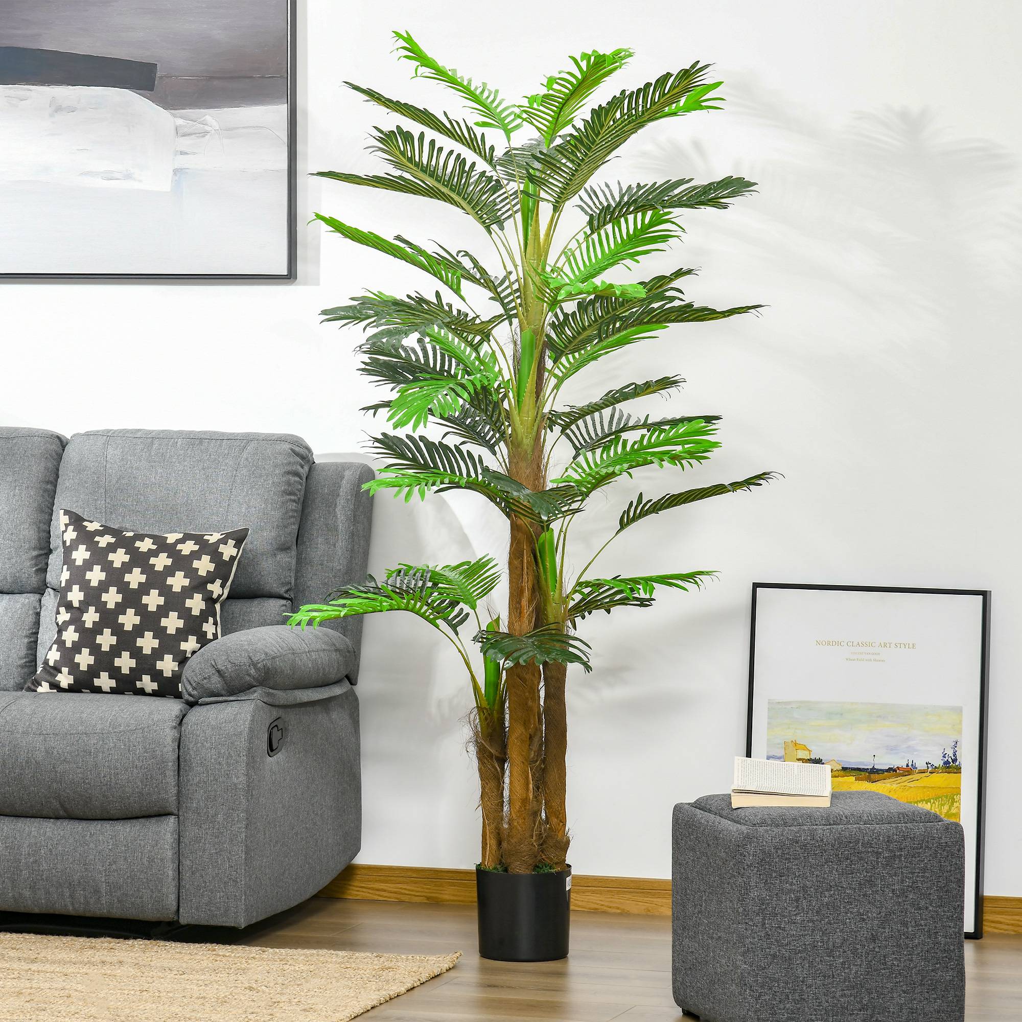 Palmier artificiel intérieur PE décoration exotique pot inclus 185cm vert - ComfortXL Outdoor Living - Image 3