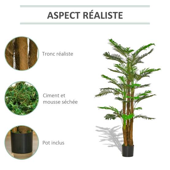 Palmier artificiel intérieur PE décoration exotique pot inclus 185cm vert - ComfortXL Outdoor Living - Image 7