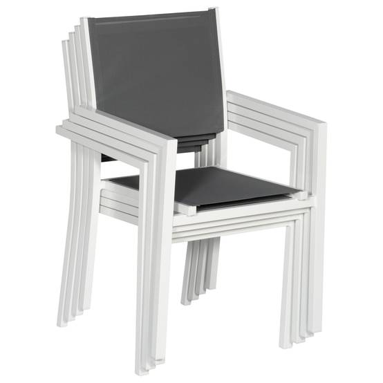 Happy Garden - Salon de jardin BERGAMO en textilène gris 6 places - aluminium blanc - HAPPY GARDEN - Imagen 5