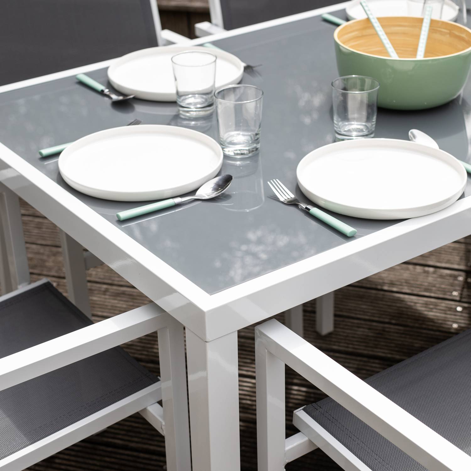 Happy Garden - Salon de jardin BERGAMO en textilène gris 6 places - aluminium blanc - HAPPY GARDEN - Imagen 6