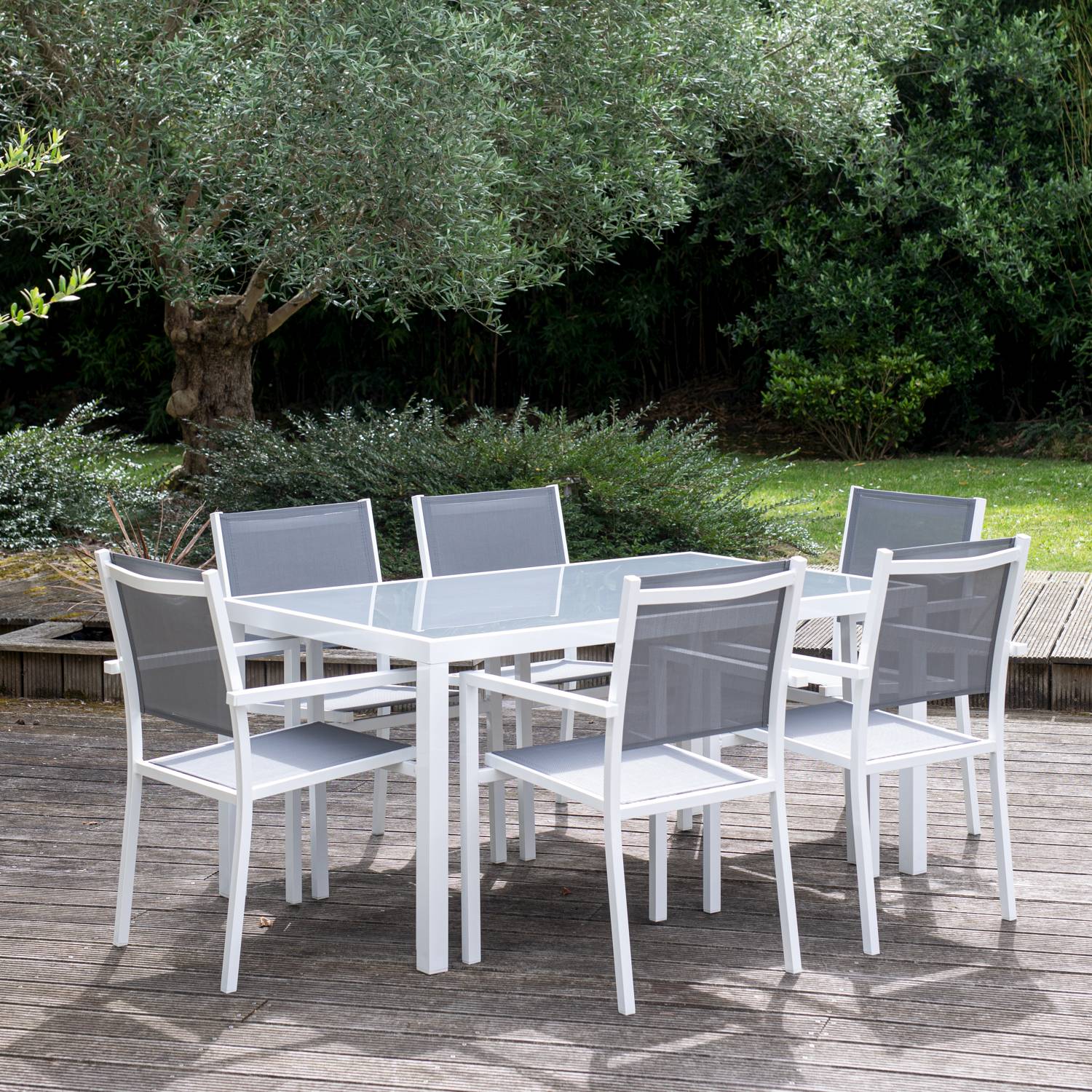 Happy Garden - Salon de jardin BERGAMO en textilène gris 6 places - aluminium blanc - HAPPY GARDEN - Imagen 9