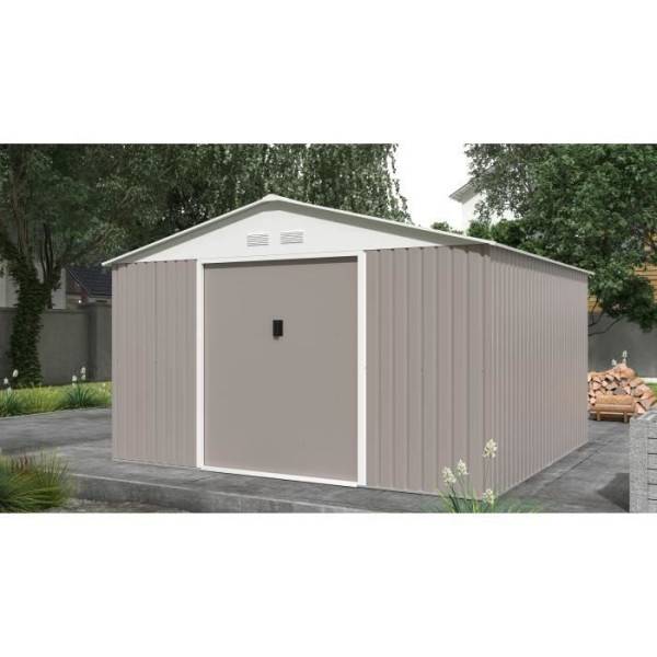 Sans Marque - Abri de jardin en métal 10,85 m² - 340 x 319 x 210 cm - JUPITER - Kit d'ancrage inclus, 2 portes coulissantes - Taupe - Image 2