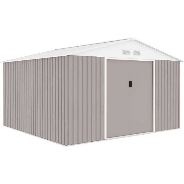 Sans Marque - Abri de jardin en métal 10,85 m² - 340 x 319 x 210 cm - JUPITER - Kit d'ancrage inclus, 2 portes coulissantes - Taupe - Image 1