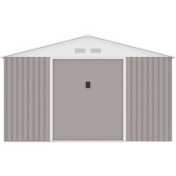 Sans Marque - Abri de jardin en métal 10,85 m² - 340 x 319 x 210 cm - JUPITER - Kit d'ancrage inclus, 2 portes coulissantes - Taupe - Image 3