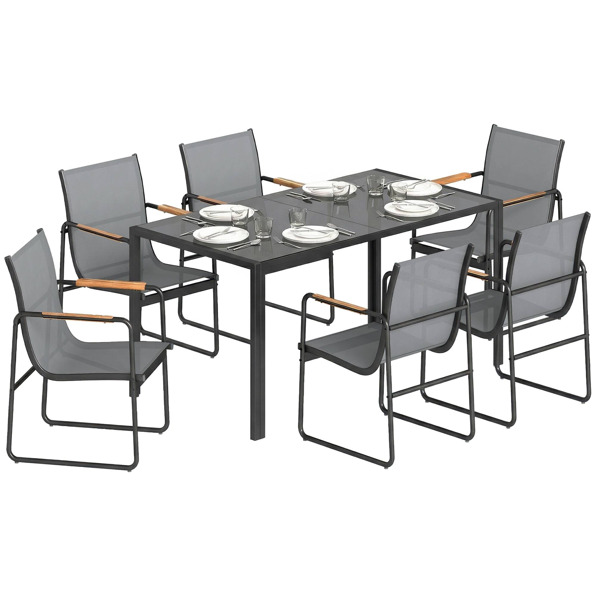 Salon de jardin acier et verre gris 150 x 80 x 73 cm - PANGIVO - Image 1