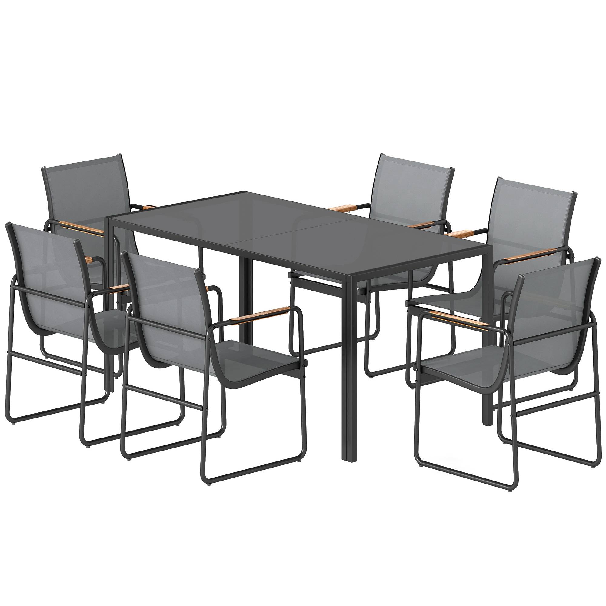 Salon de jardin acier et verre gris 150 x 80 x 73 cm - PANGIVO - Image 2
