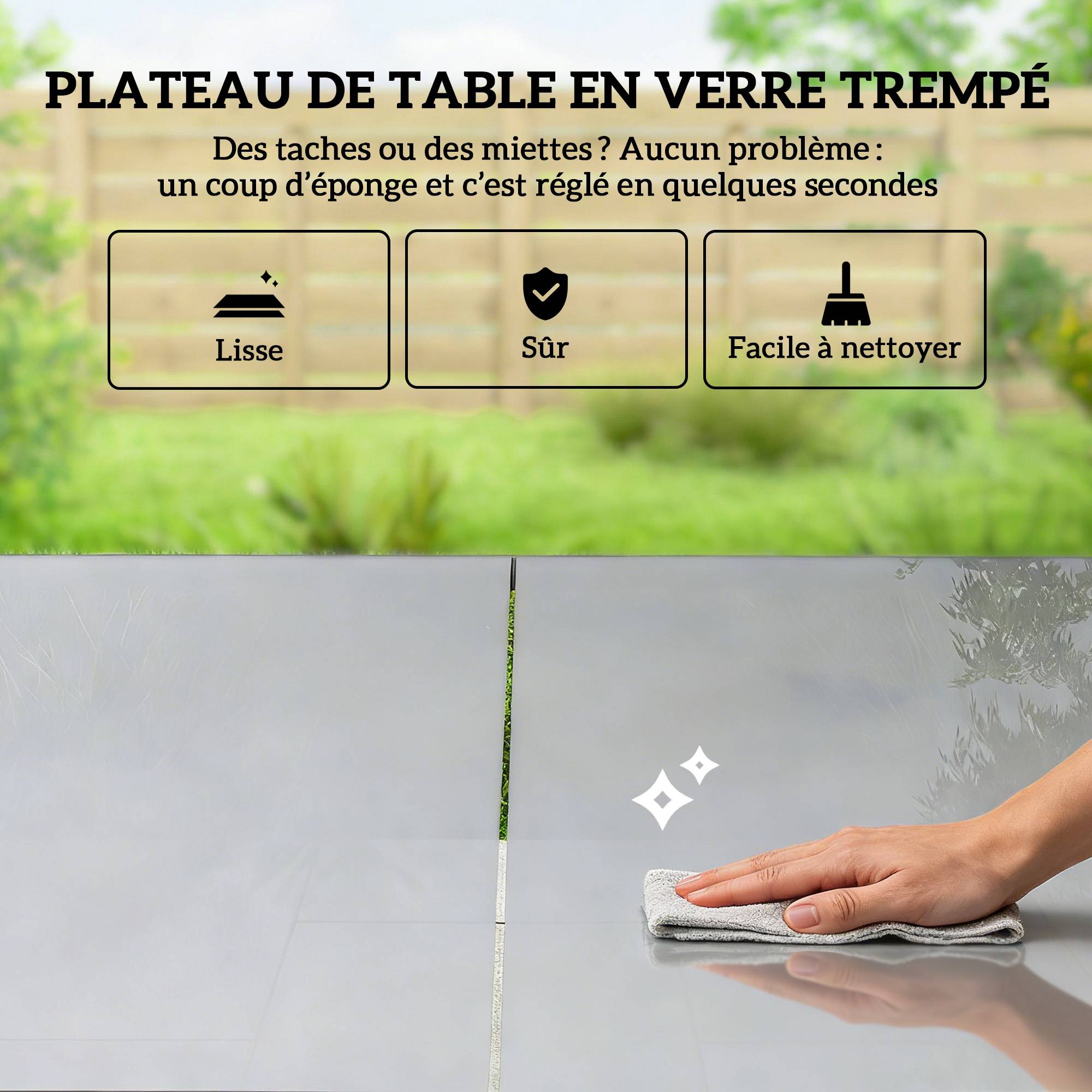 Salon de jardin acier et verre gris 150 x 80 x 73 cm - PANGIVO - Image 9