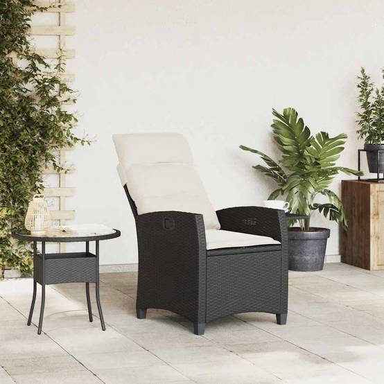 Chaise de jardin inclinable avec table d'appoint noir polyrotin 65 x 58 x 94 cm, Poids :12.95kg - PANGIVO - Image 3