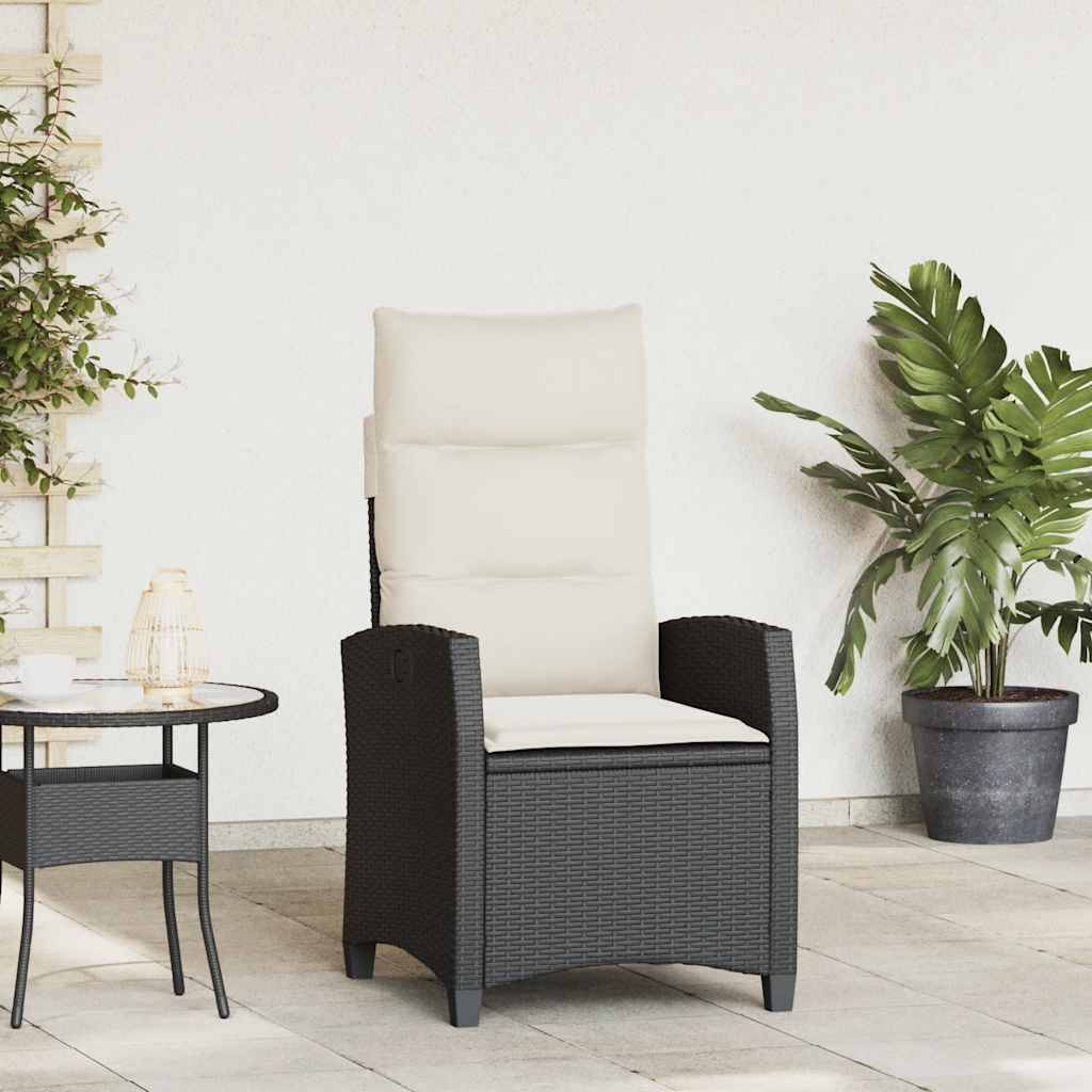 Chaise de jardin inclinable avec table d'appoint noir polyrotin 65 x 58 x 94 cm, Poids :12.95kg - PANGIVO - Image 1