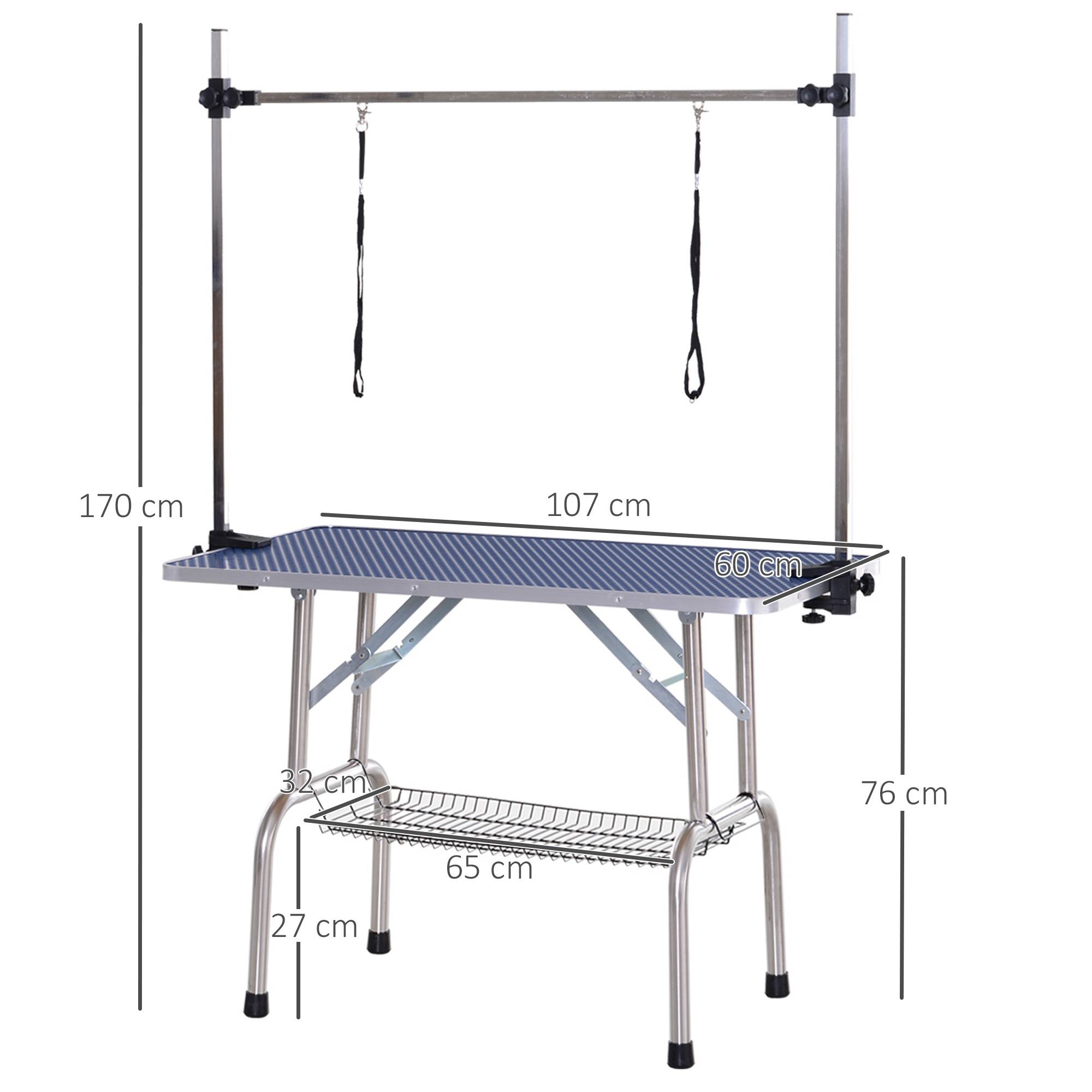 Sans Marque - Table de toilettage réglable pliable, panier sous-table, pour chiens/chats jusqu'à 100 kg, Bleu - Image 5