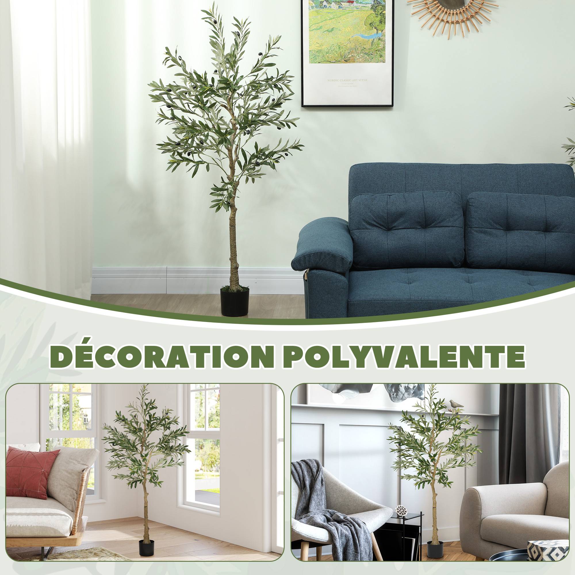 Olivier artificiel 150 cm plante artificielle intérieur, fausse plante décoration pour maison, bureau, salon, chambre - Image 6
