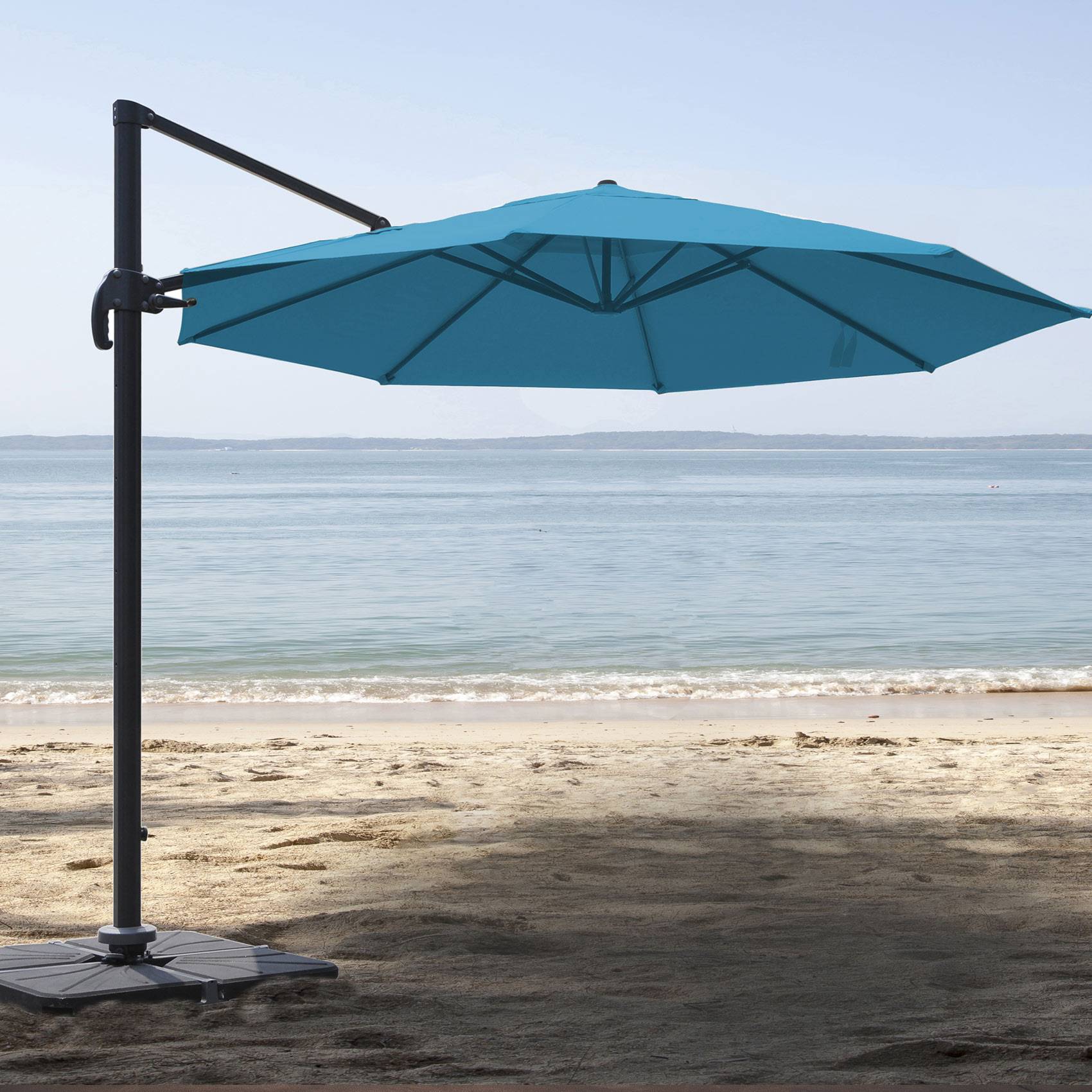 Parasol déporté rond - JARDILINE - Aluminium/Polyester/Toile - Bleu Canard - Image 1