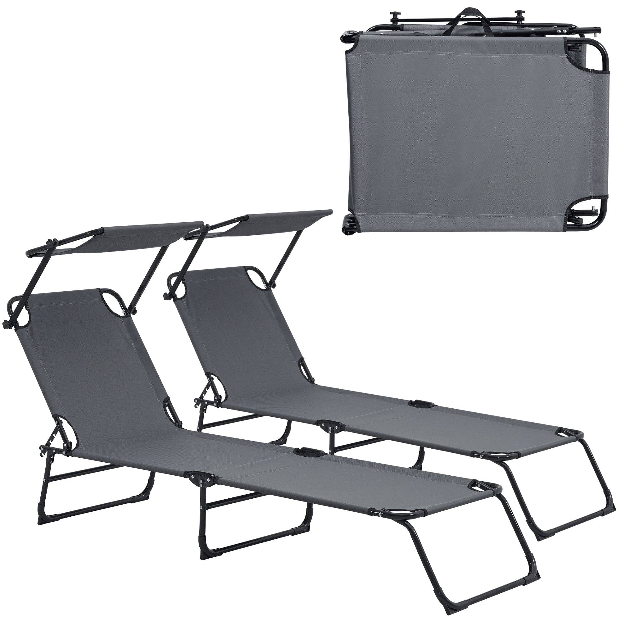 Helloshop26 - Lot de deux transats pliable avec toiture pare-soleil de relax acier 190 cm gris foncé - Imagen 1