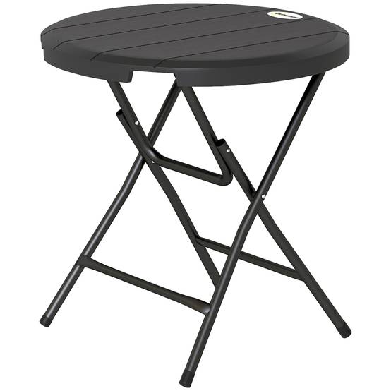 Table de jardin Outsunny, ronde, pliable, pour 4 personnes, aspect bois, acier et plastique, gris foncé, 80 x 80 x 73 cm - Image 2