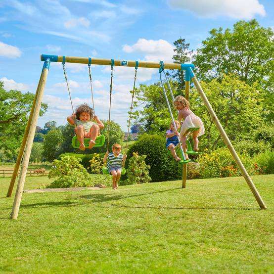 Tp Toys - Portique GENÉVRIER 2 balançoires - vis-à-vis - kit d'ancrage - bois FSC® h209 cm - Imagen 2