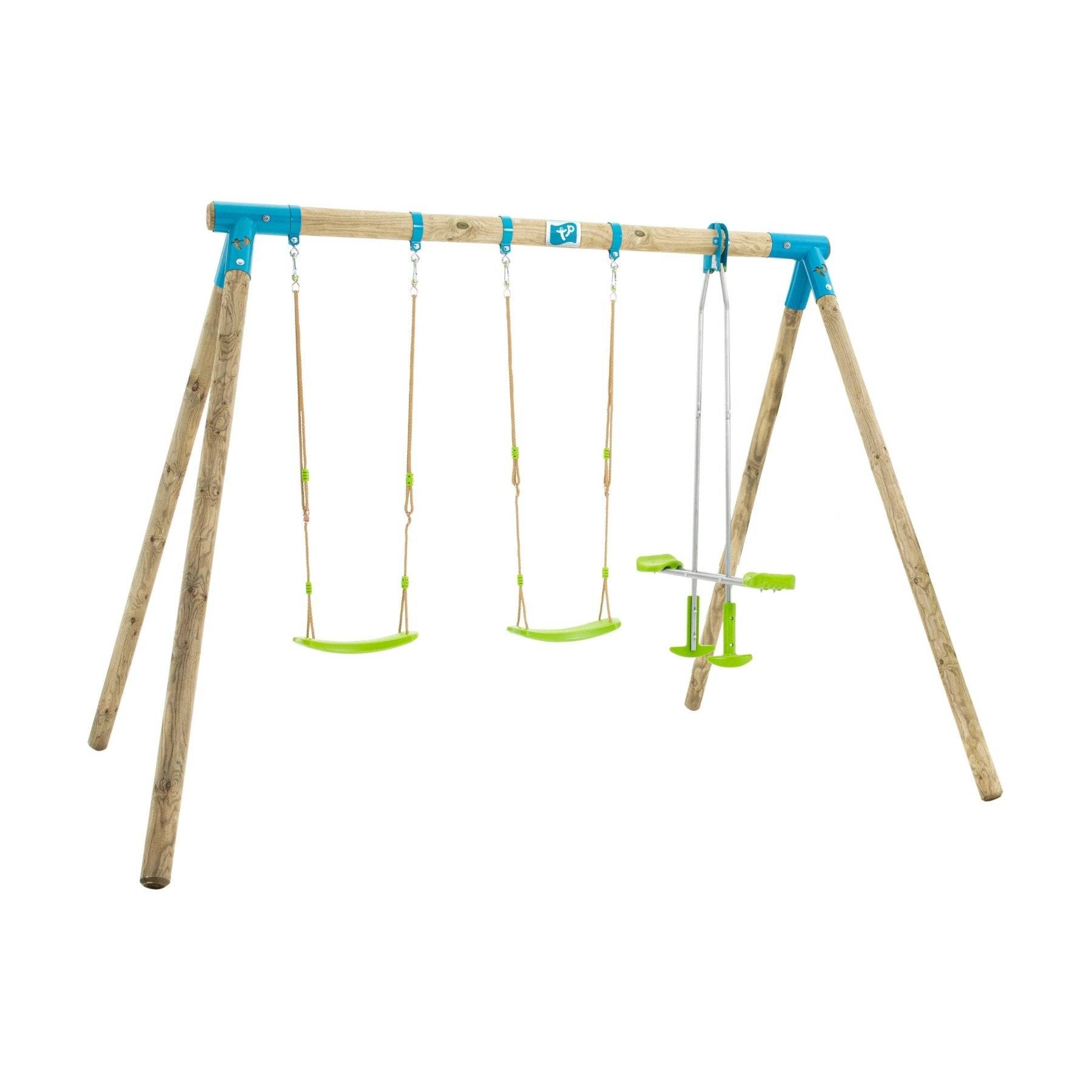 Tp Toys - Portique GENÉVRIER 2 balançoires - vis-à-vis - kit d'ancrage - bois FSC® h209 cm - Imagen 1