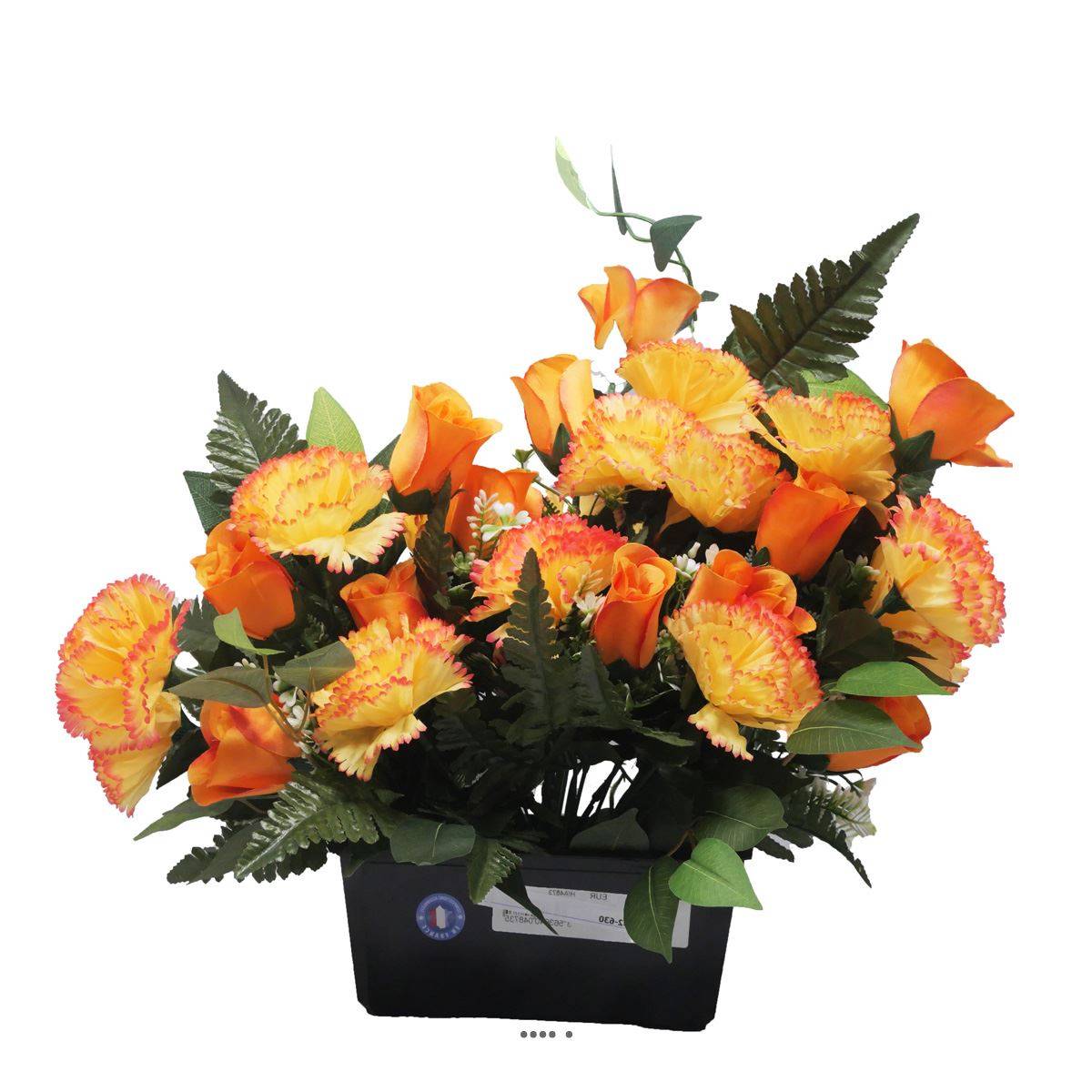 Jardinière funéraire devant de tombe de fleurs artificielles roses et oeillets H 50 cm L 55 cm Jaune - couleur: Jaune 630 - Image 3