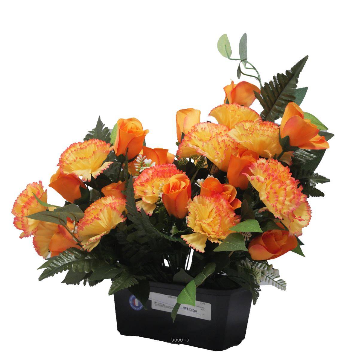 Jardinière funéraire devant de tombe de fleurs artificielles roses et oeillets H 50 cm L 55 cm Jaune - couleur: Jaune 630 - Image 1