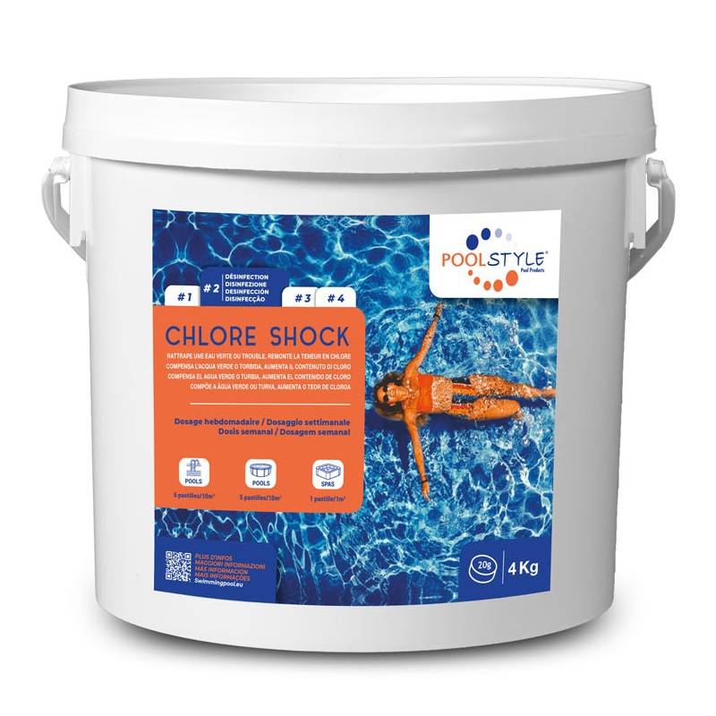 Chlore choc 4kg en tablette de 20g - POOLSTYLE - PSL-500-0004 - Image 1