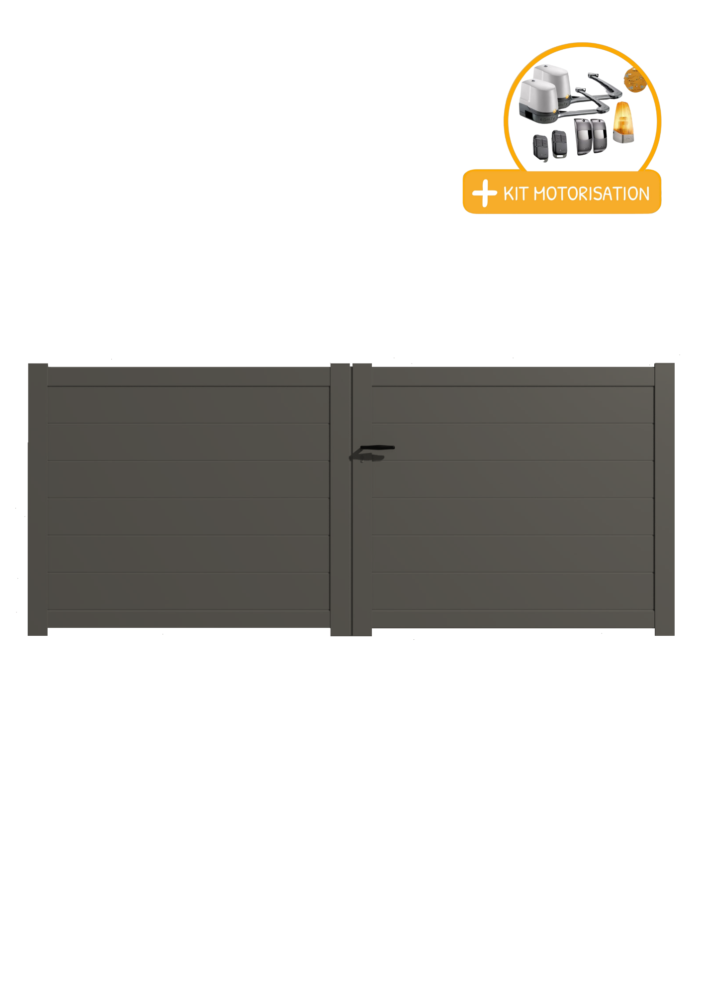 Portail Packit - Portail alu battant plein en kit +MOT dim. L.3500 (entre piliers) X H.1500 mmMOT LOCKYVIA (à bras)  Gris Quartz (RAL 7039)