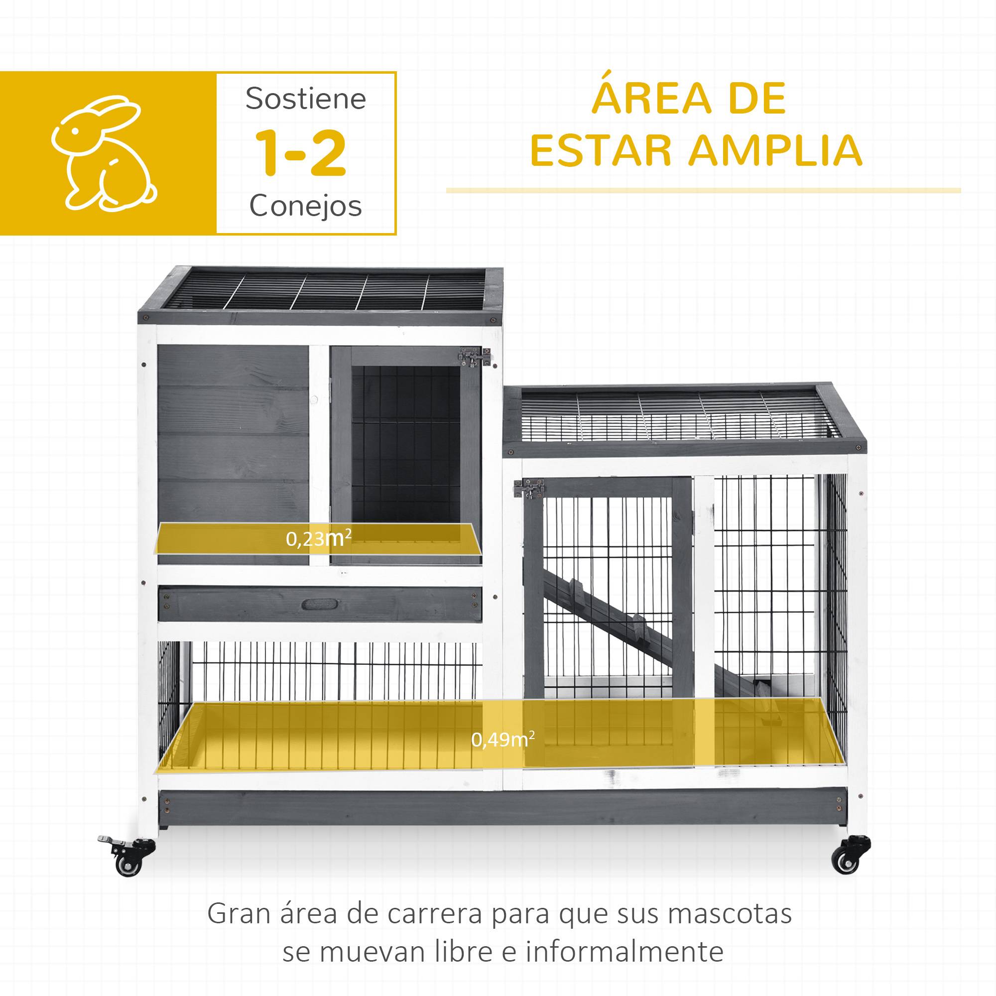 ComfortXL - Clapier d'Intérieur Bois à 2 Étages sur Roulettes pour Lapin et Cochon d'Inde 110cm Gris - ComfortXL Outdoor Living - Image 6