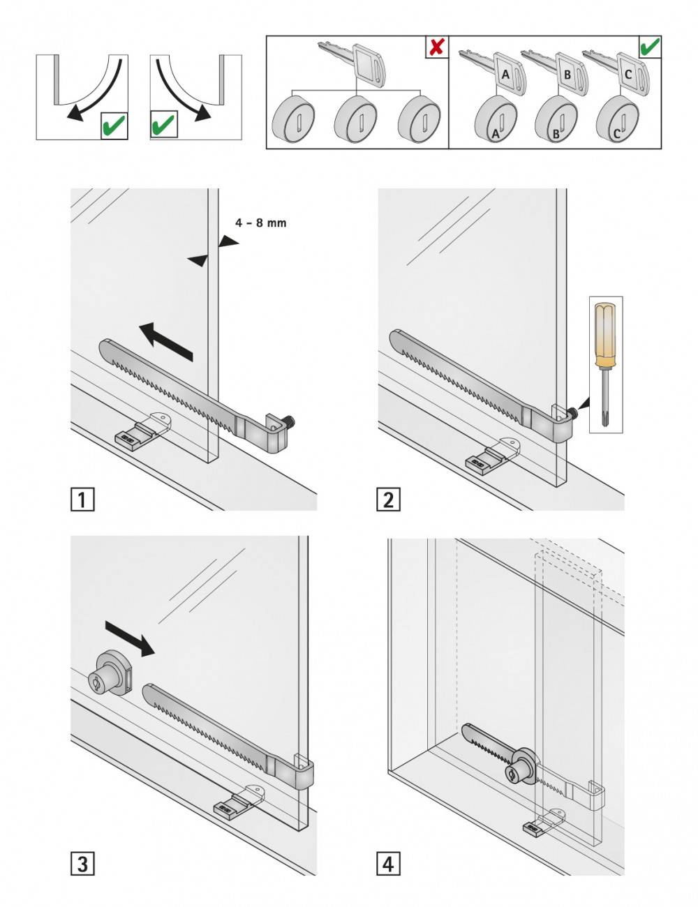 Serrure de vitrine acier en applique HETTICH, axe 22 mm - Image 2