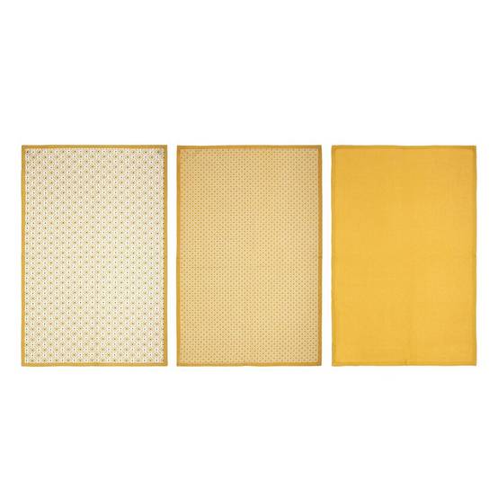 Lot de 3 Torchons "Imprimé" 45x70cm Ocre - Image 1