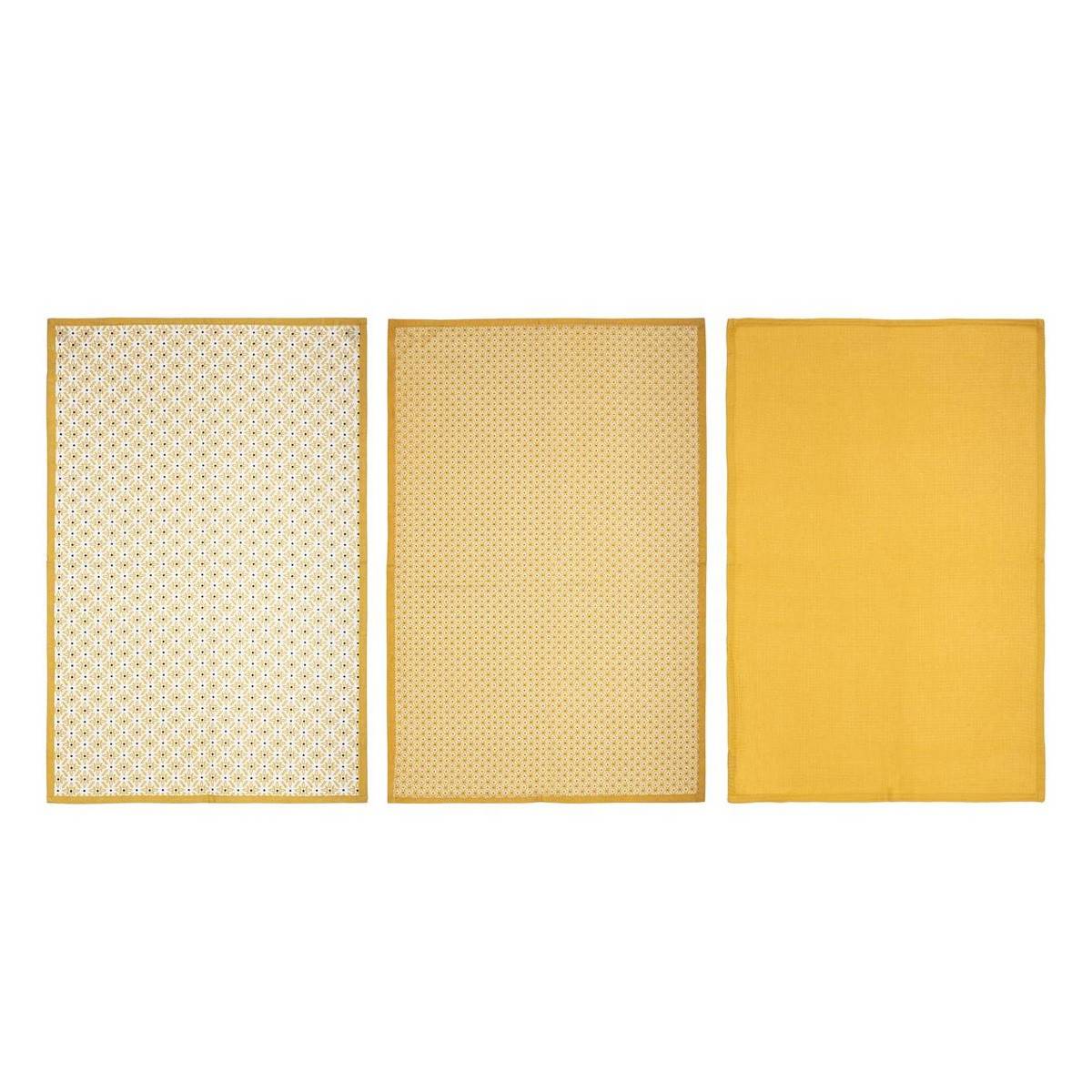 Lot de 3 Torchons "Imprimé" 45x70cm Ocre - Image 1
