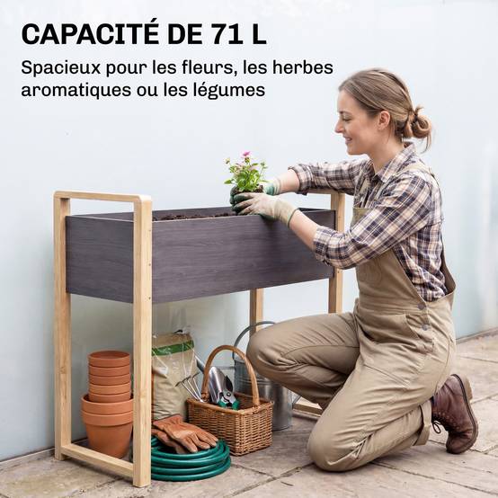 Carré potager surélevé bois massif balcon drainage efficace 98x37x90cm gris - ComfortXL Outdoor Living - Image 6