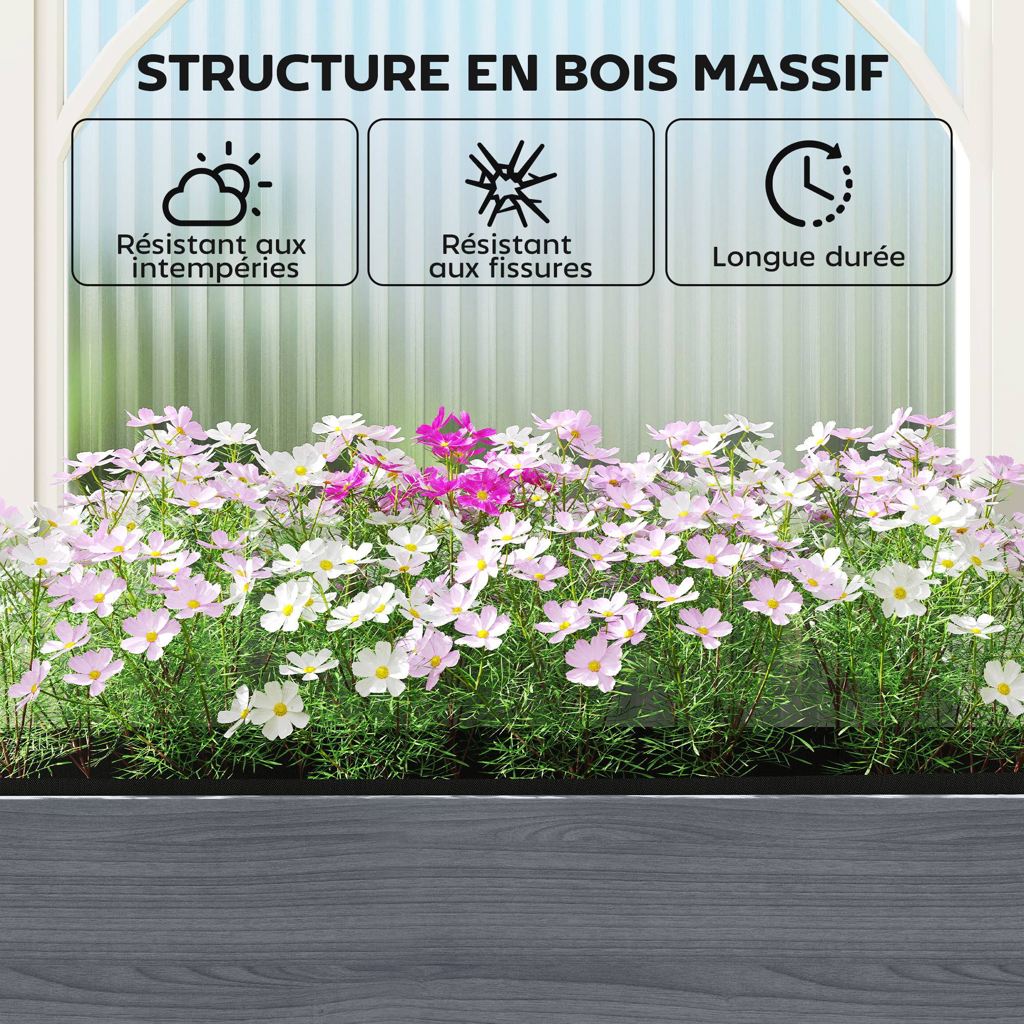 Carré potager surélevé bois massif balcon drainage efficace 98x37x90cm gris - ComfortXL Outdoor Living - Image 9