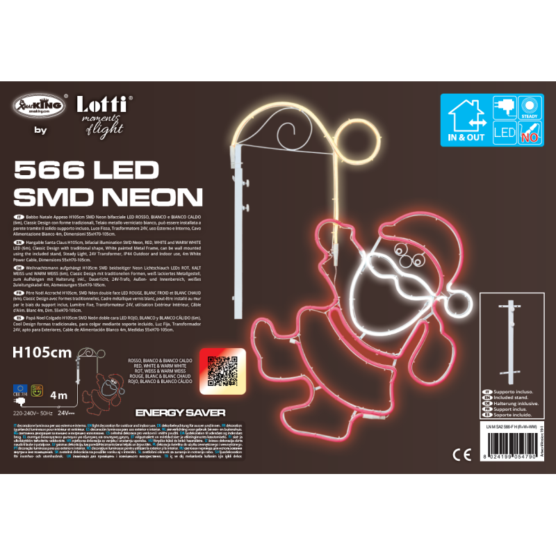 Lotti - Père Noël néon accroché en tube H:105cm 566 LED blanc froid, chaud rouge Lotti - Imagen 7