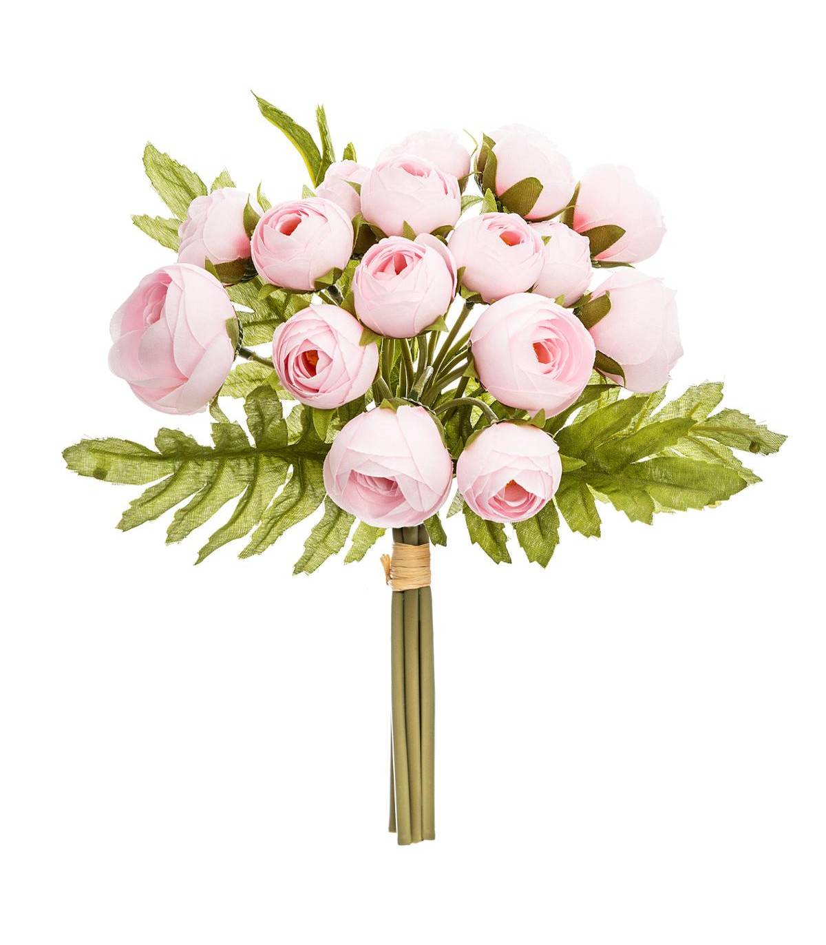 Bouquet de Fleurs artificielles 18 mini Camélias Rose D. 17 x H. 26 cm - Image 1