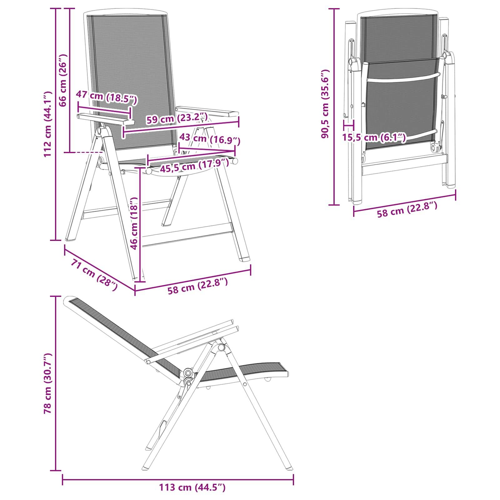 Vidaxl - Chaises de jardin inclinables 2 pc Noir Textilène vidaXL 42030042 - Image 3