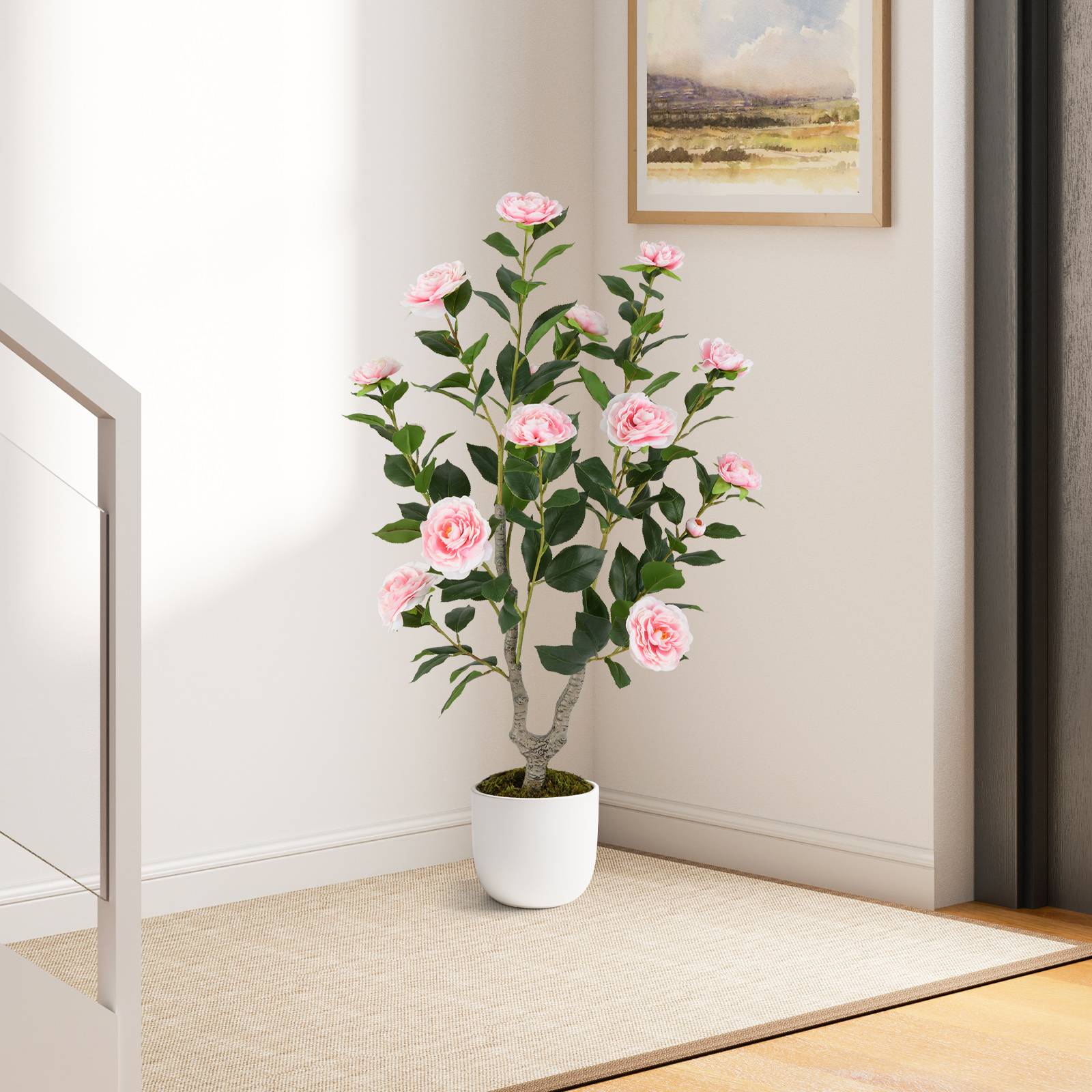 Arbre de Camélia Artificiel de 90 cm, Plante à Fleurs Artificielles dans un Pot de Pépinière, Faux Arbre en Pot, Plante Florale Verte, Rose - Image 7