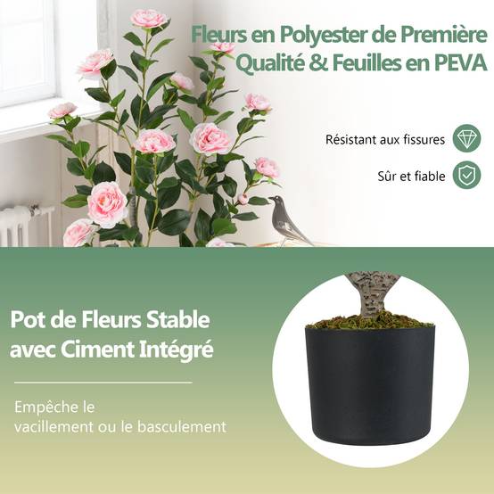 Arbre de Camélia Artificiel de 90 cm, Plante à Fleurs Artificielles dans un Pot de Pépinière, Faux Arbre en Pot, Plante Florale Verte, Rose - Image 5