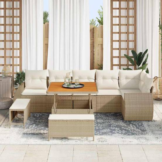 Canapé Extérieur 9 pcs Résine Tressée Beige Rangement Intégré & Sacs – ComfortXL Outdoor Living - Image 3