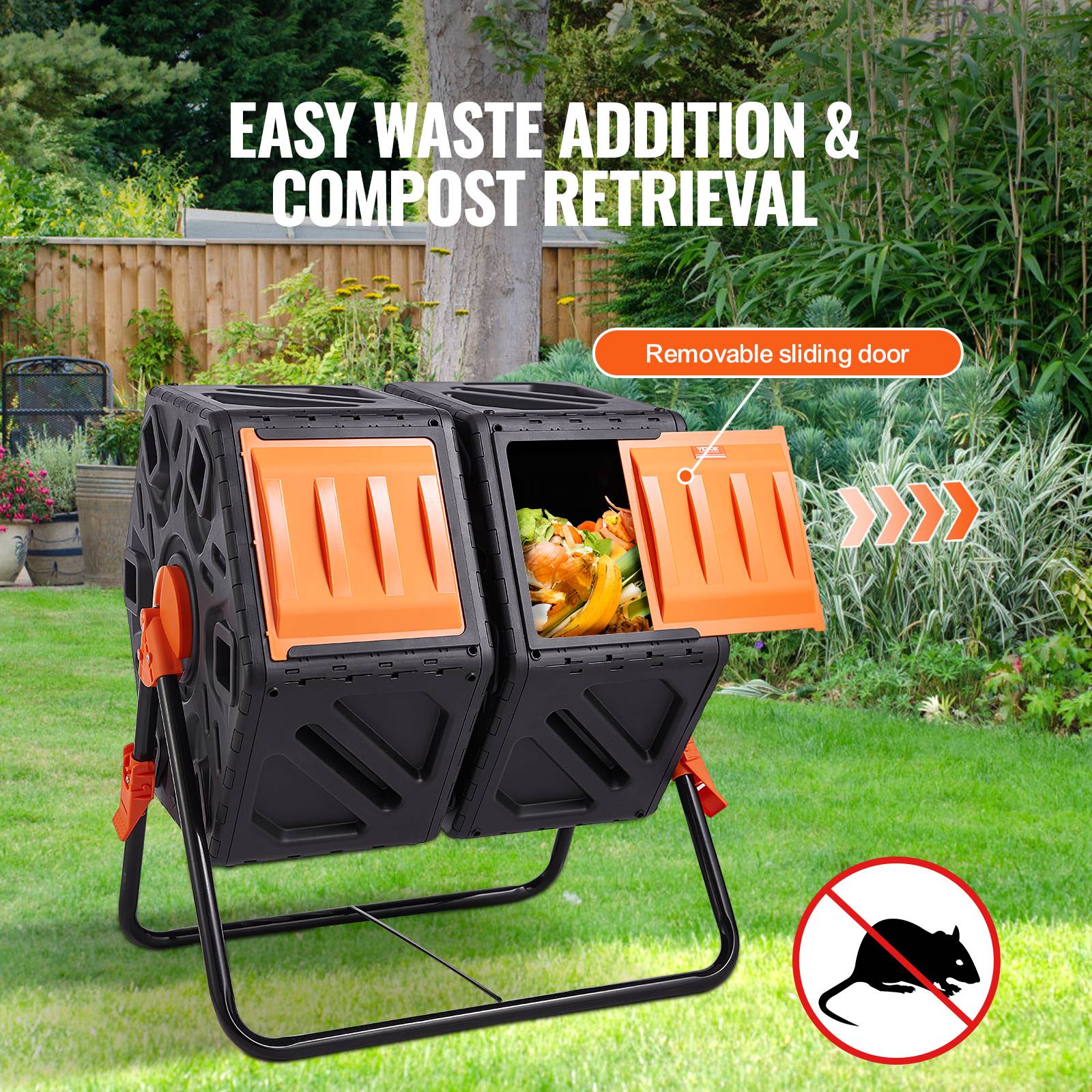 VEVOR Composteur rotatif 140 L double chambre PP sans BPA, rotation 360°, charge 40 kg pour déchets organiques. - Image 3