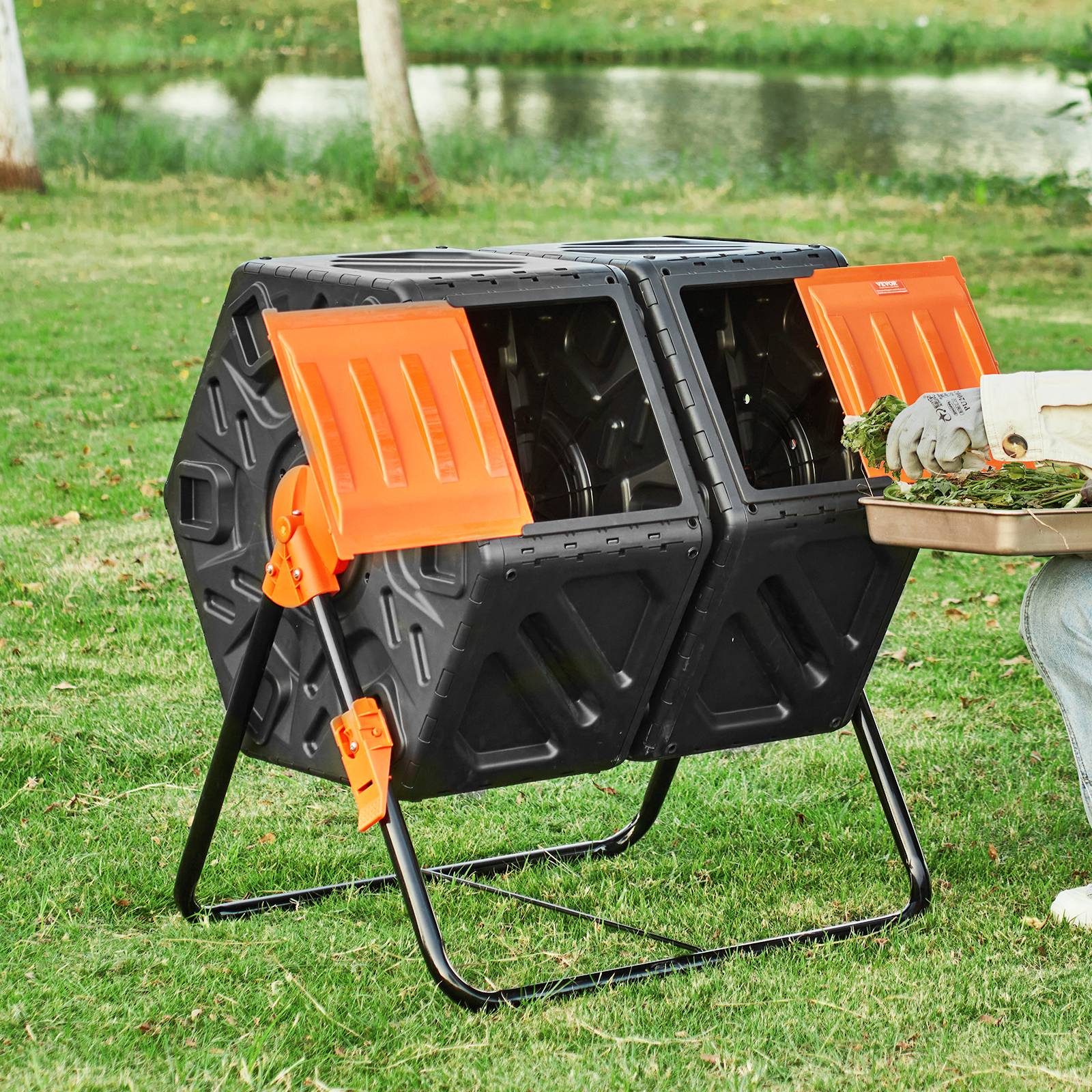 VEVOR Composteur rotatif 140 L double chambre PP sans BPA, rotation 360°, charge 40 kg pour déchets organiques. - Image 8