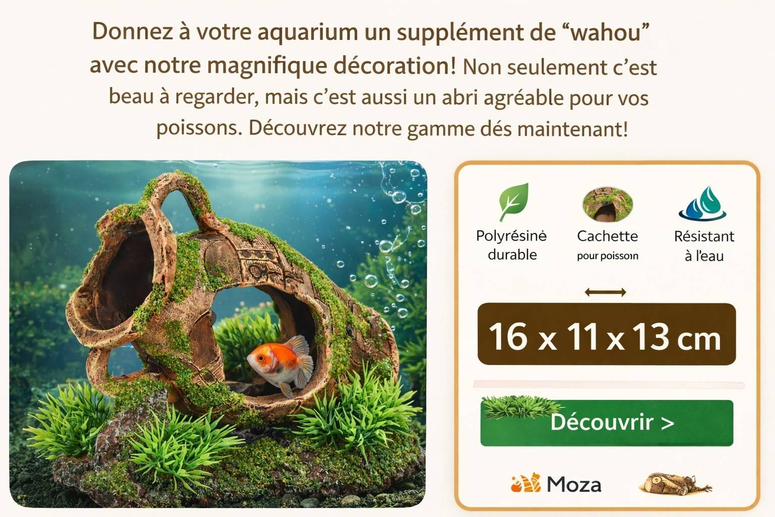 Décoration aquarium amphore cachette pour poissons 16 x 11 x 13 cm - Image 3