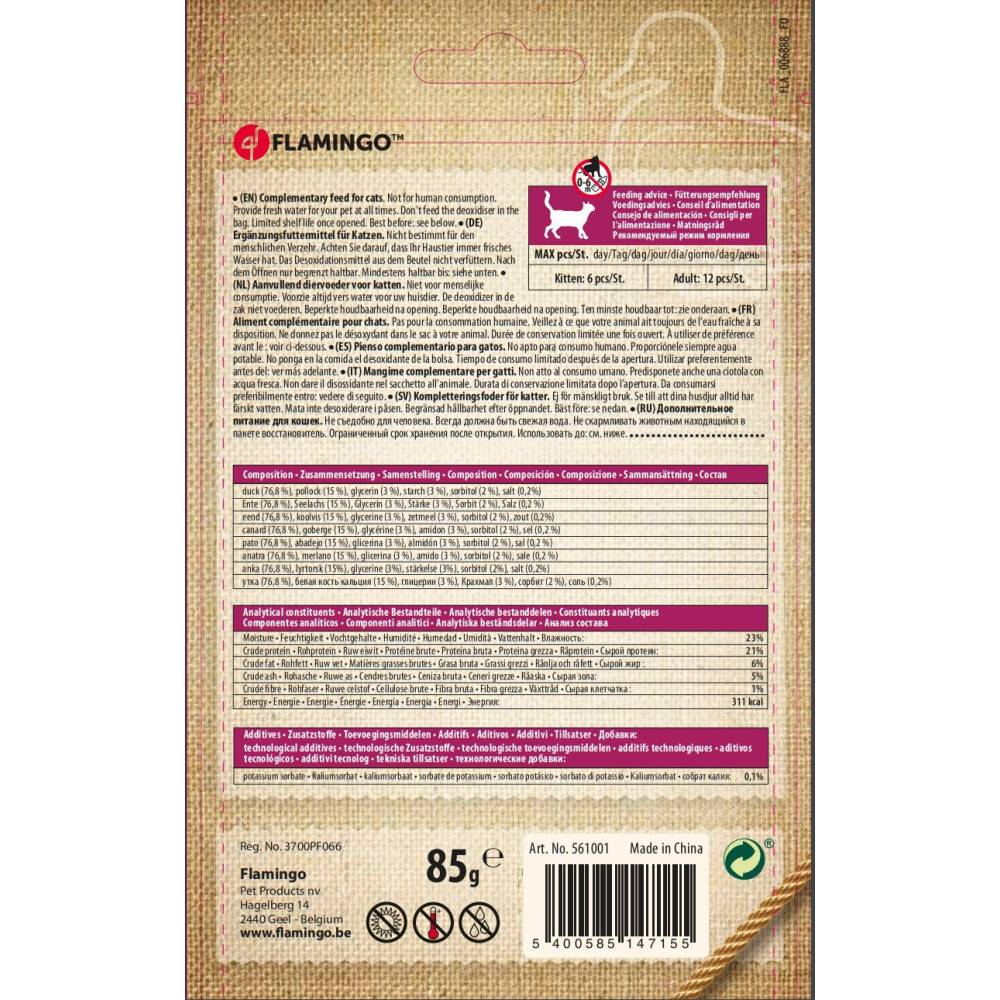 Flamingo - Friandise lamelles de canard et cabillaud pour chat 85 g sans gluten - Image 4