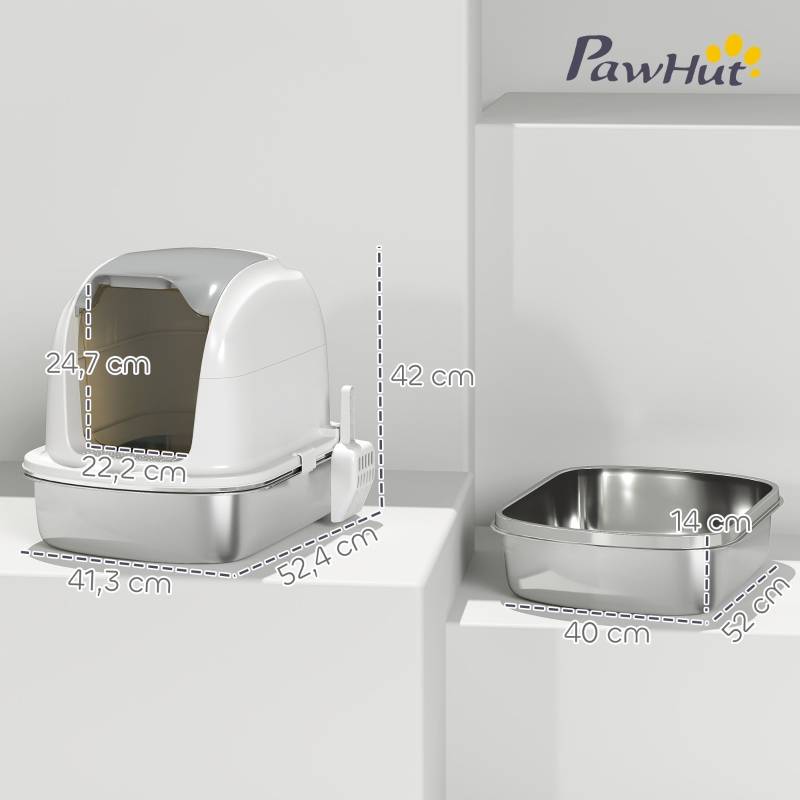 Maison de toilette chat acier inoxydable anti-odeur avec couvercle 52x41x42cm blanc - ComfortXL Outdoor Living - Image 3