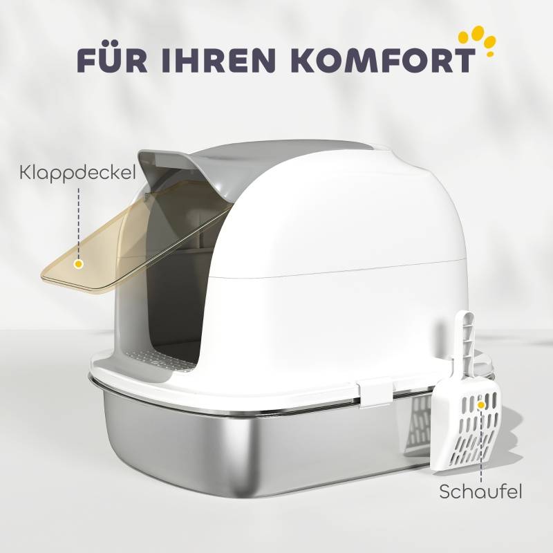 Maison de toilette chat acier inoxydable anti-odeur avec couvercle 52x41x42cm blanc - ComfortXL Outdoor Living - Image 7