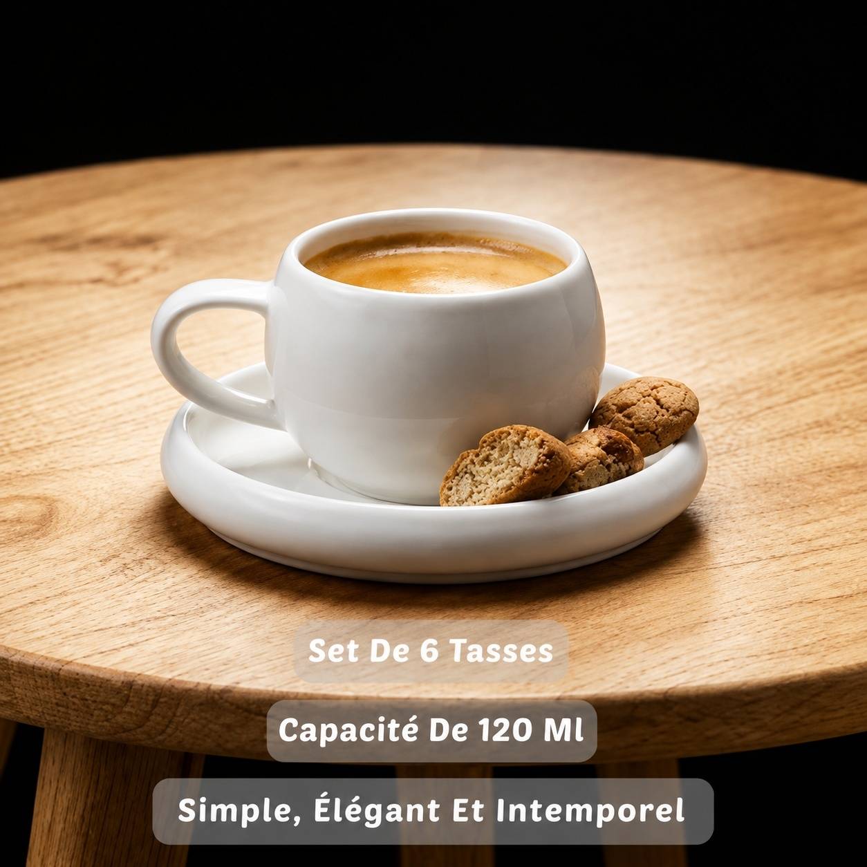 Set de 6 Tasses à Café et Sous-tasses Porcelaine 120ml Blanc - Image 3