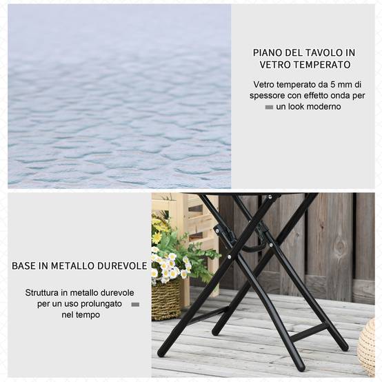 Table d'Appoint Pliante Métal Verre Extérieur Verrou Sécurité Ø45x50cm - ComfortXL Outdoor Living - Image 7