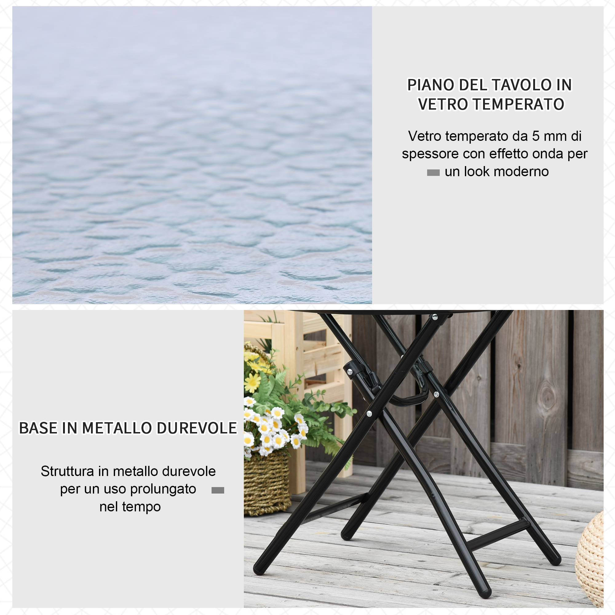 Table d'Appoint Pliante Métal Verre Extérieur Verrou Sécurité Ø45x50cm - ComfortXL Outdoor Living - Image 7