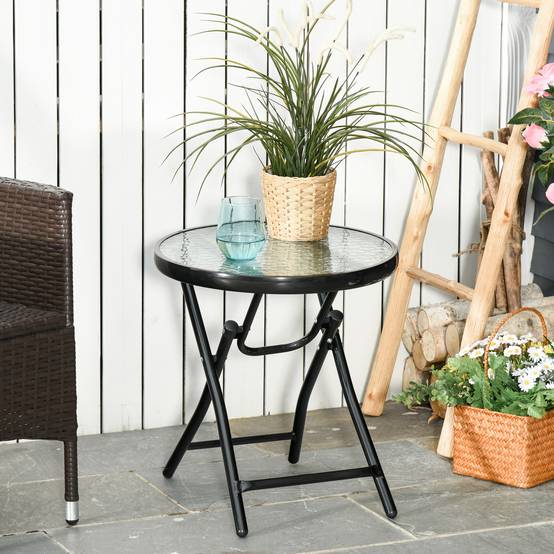 Table d'Appoint Pliante Métal Verre Extérieur Verrou Sécurité Ø45x50cm - ComfortXL Outdoor Living - Image 3
